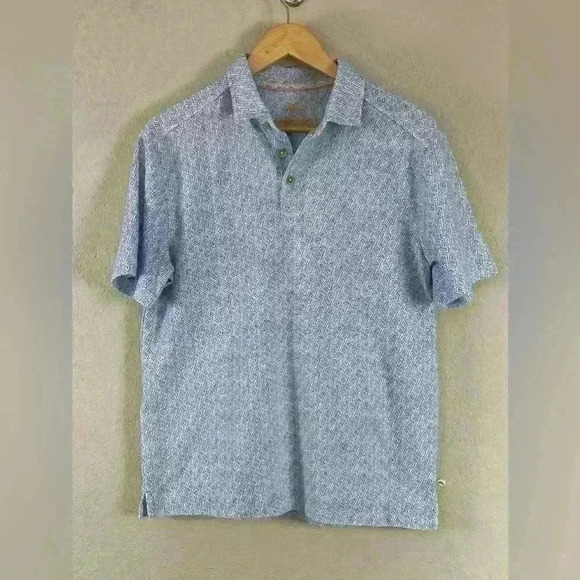 Tommy Bahama Mod Palms Geo IslandZone Polo Blue/White Men's Small - Picture 1 of 8